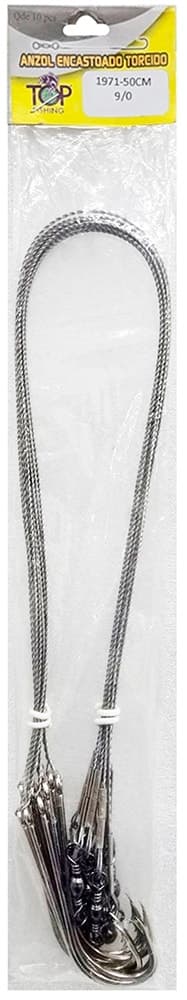 Anzol Top Fishing 1971 Encastoado Torcido 9/0 com 10 Pçs