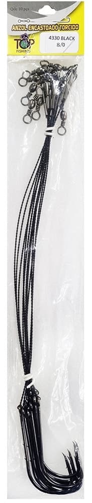 Anzol Top Fishing 4330 Black Encastoado Torcido 8/0 com 10 Pçs