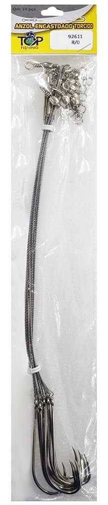 Anzol Top Fishing 92611 Encastoado Torcido 8/0 com 10 Pçs