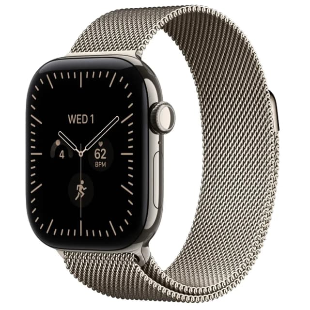 Smartwatch Apple Watch Series 12 42MM GPS + Celular Titânio Natural/Pulseira Milanese Loop Natural