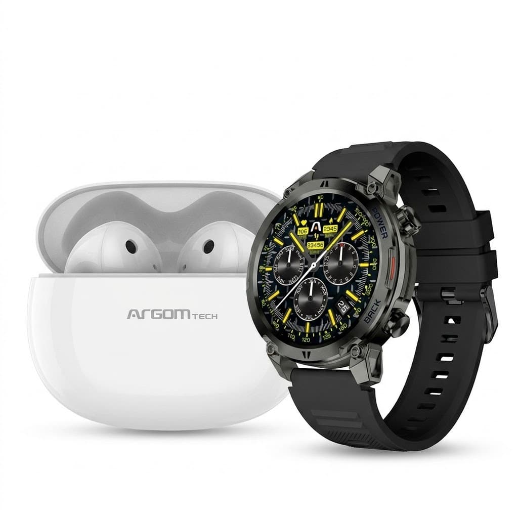 Smartwatch Argom Skei C70 Arg-Wt-6070BK 22MM Preto + Auricular e55 Branco