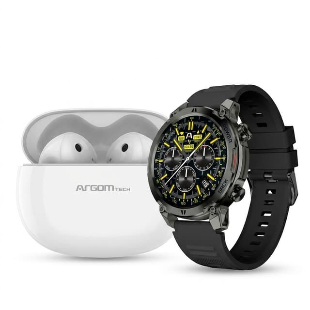 Smartwatch Argom Skei C70 Arg-Wt-6070BK 22MM Preto + Auricular e55 Branco