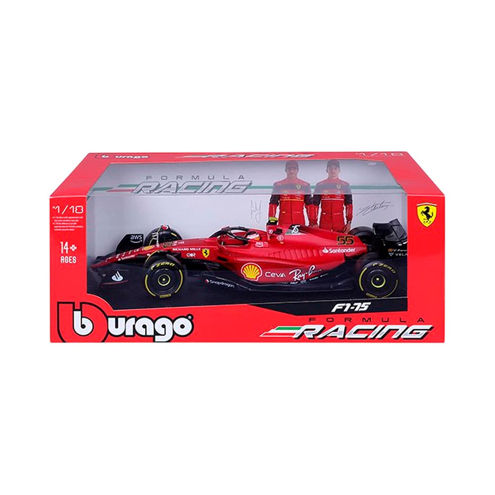 Carro de Coleção Burago Formula Racing Ferrari F1-75 2022 #55 Carlos Sainz