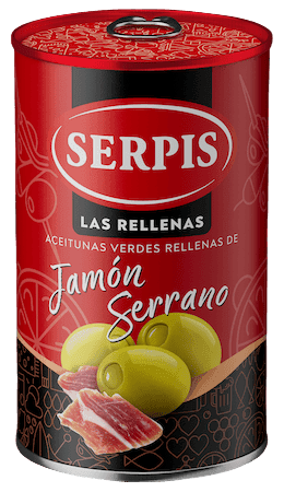 Azeitonas Verdes Recheadas com Jamon Serrano Lata 300G Serpis