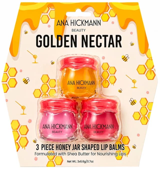 Bálsamo Labial Ana Hickmann Golden Nectar Mel Em Formato de Pote (3 Unidades de 6.6G)