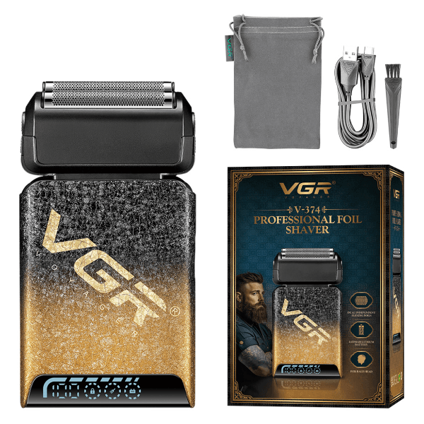 Barbeador Vgr Voyager V-374 Elétrico Recarregável Preto/Dourado
