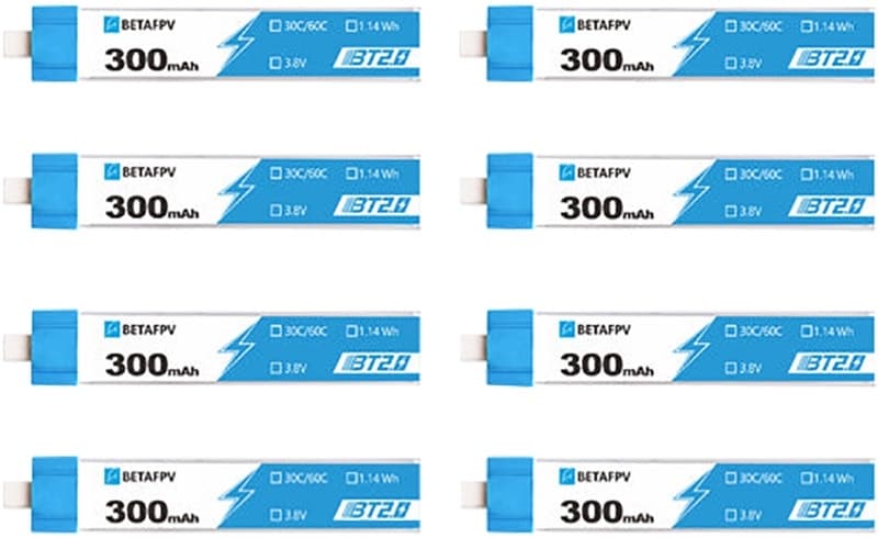 Bateria Betafpv BT2.0 300 mAh 1S 30C Versão 2022 (8 Peças)