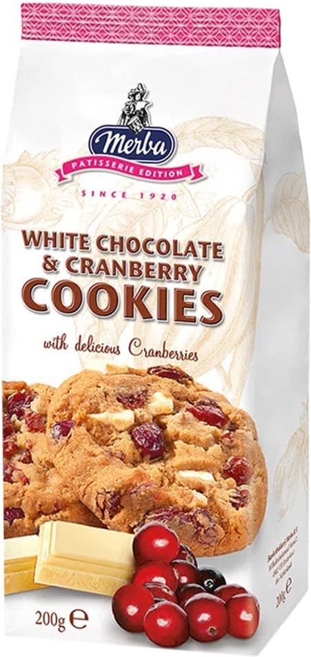 Biscoito Merba White Chocolate & Cranberry Cookies - 200G
