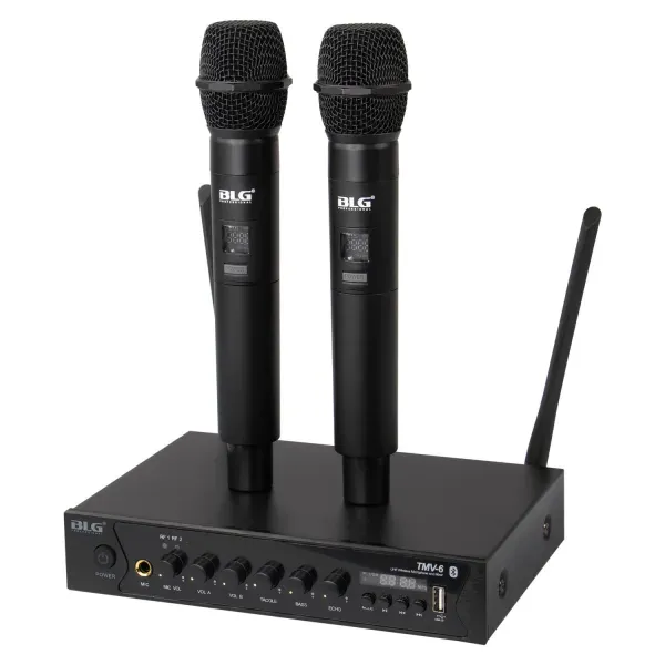 Microfone Sem Fio Blg Tmv-6 2MIC/UHF/BT/USB Preto