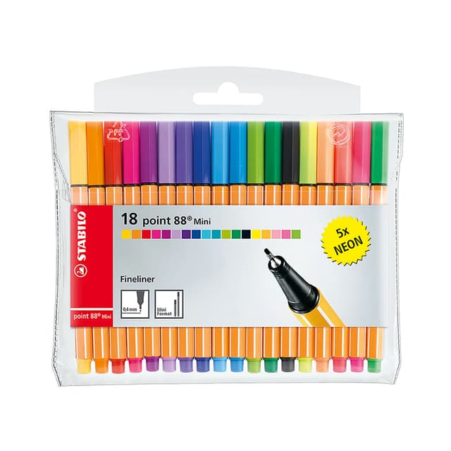 Caneta Marcadora Stabilo Fineliner Point 88 Mini 13 + 5 Unidades