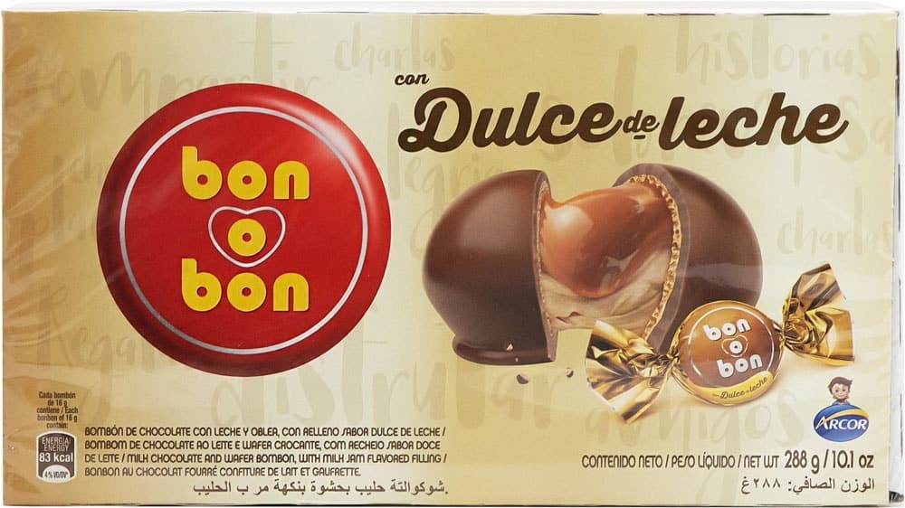 Bombom Arcor Bon O Bon com Doce de Leite - 288G (18 Unidades)