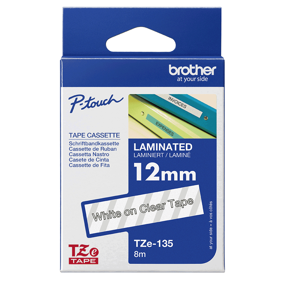 Fita Rotuladora Brother Tze135 12MM X 8M Branco/Transparente