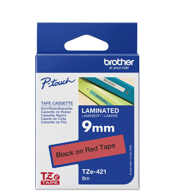 Brother Tze421 Fita Rotuladora 9MM Preto/Vermelho