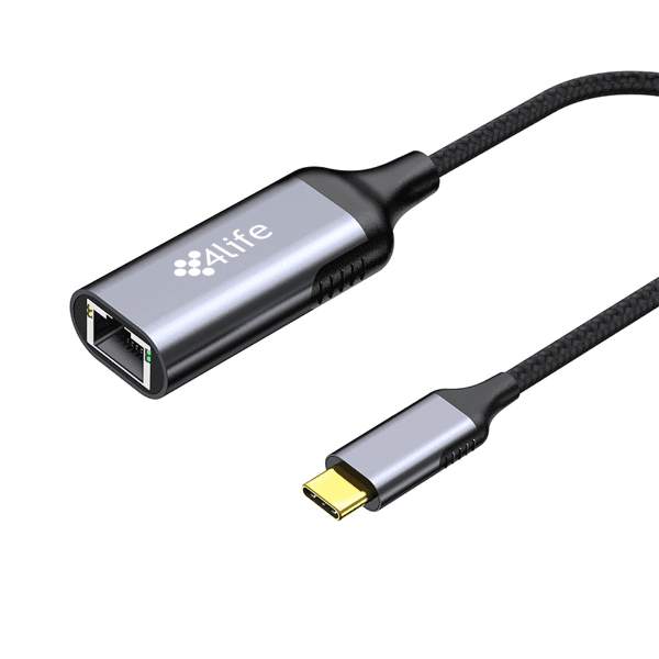 Adaptador 4Life Fl-Rj01 USB-C para Rj45 1000Mbps Prateado/Cinza