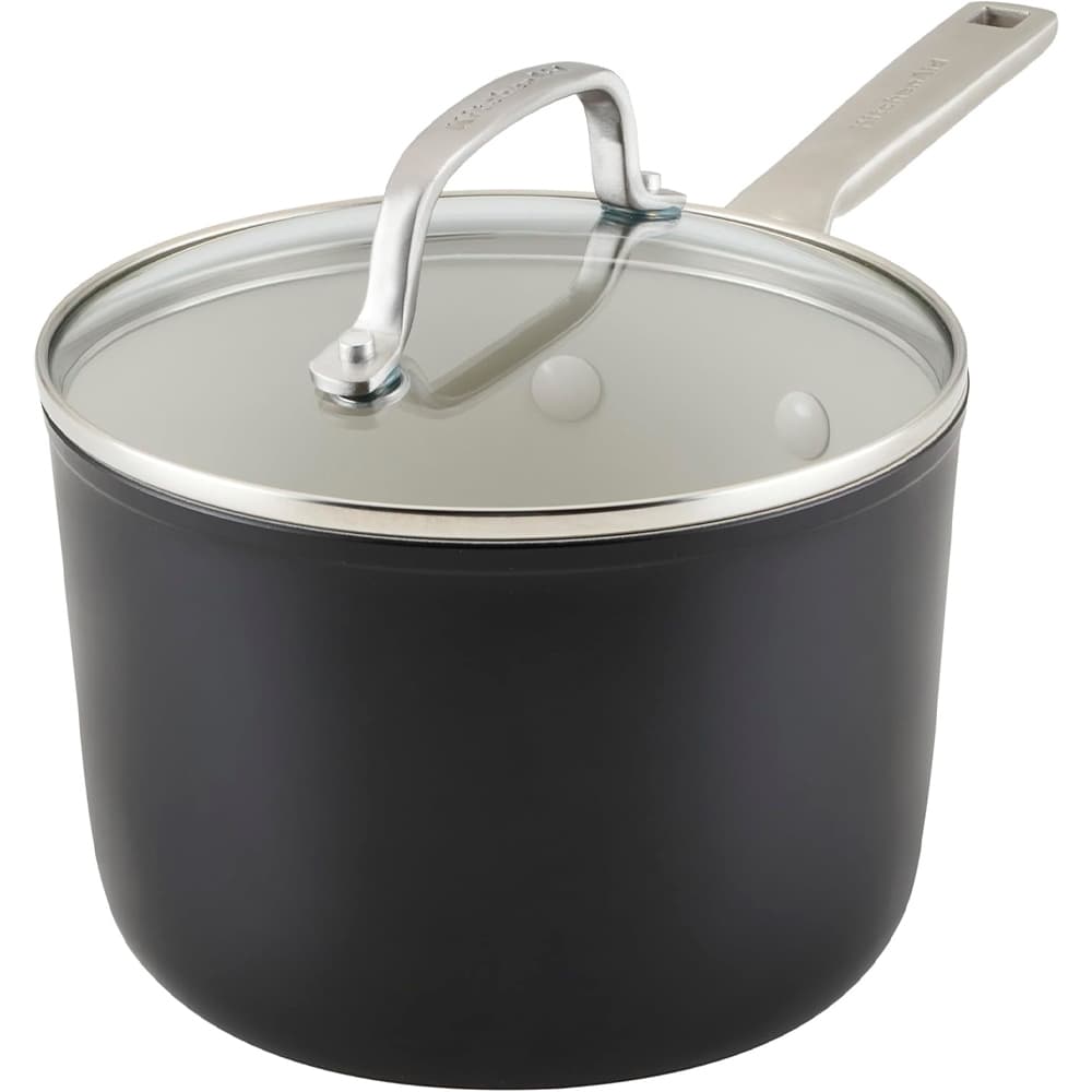 Caçarola KitchenAid Antiaderente Cerâmica Tampa de Vidro 31CM Preto