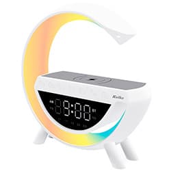 Caixa de Som Kolke KPM-661 RGB / Bluetooth / Carregador Wireless / Relógio / Alarme / USB / Aux / FM / TF - Branco (5 em 1)