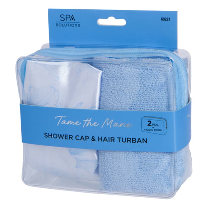 Touca de Banho e Turbante para Cabelo Cala Floral Azul
