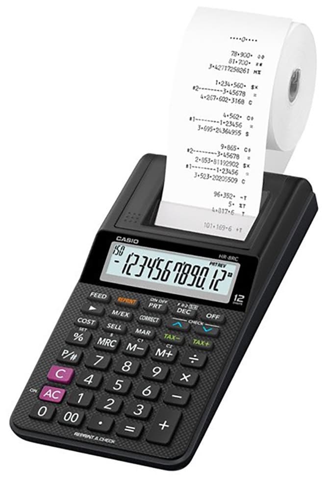 Calculadora com Bobina Casio HR-8RC 12 Dígitos - Preto