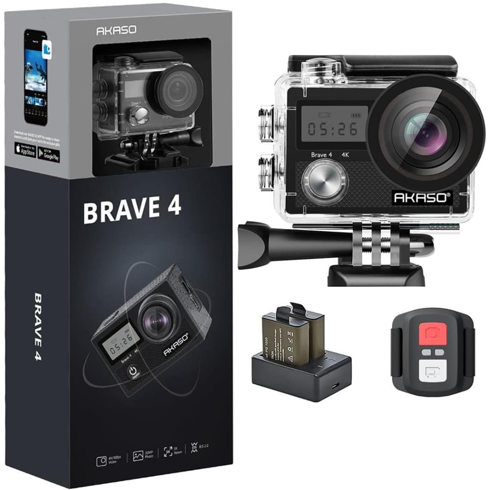 Câmera de Ação Akaso Brave 4 20MP 4K Wi-Fi - Preto