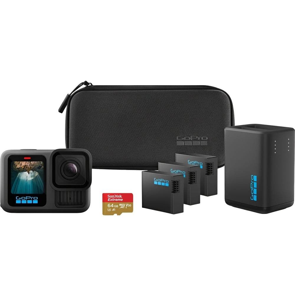 Câmera de Ação GoPro Hero 13 Power Bundle Chdrb-134-Rw com 27.6MP Gp2 Chip / Vídeo 5.3K A 60FPS / 2 Telas / GPS / Wi-Fi 6 - Preto