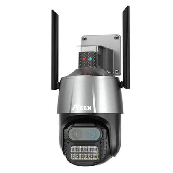 Câmera de Segurança Smart Keen P10 Dual 8X Zoom Ball Machine HD 4K Wifi com 2 Antenas Microfone Alarme Detecção Humana Visão Noturna App Icsee Cinza