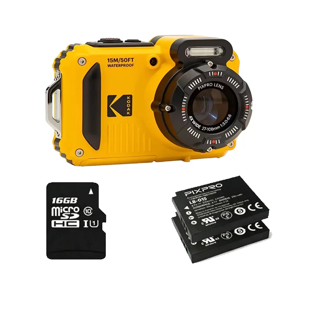 Câmera Kodak Pixpro Wpz2 Waterproof Amarela (Yl6) 2 Baterias + 16GB