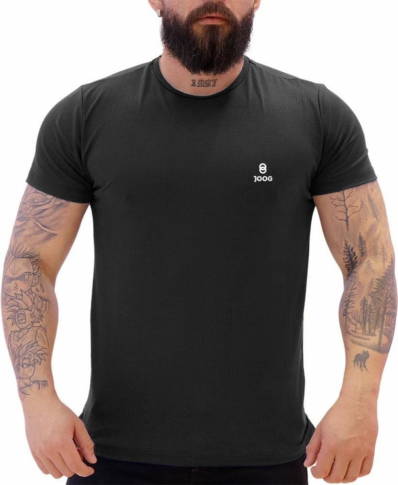 Camiseta Joog Weave Poliéster com Logo Pequeno Preta Masculina