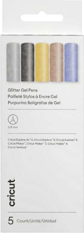 Canetas de Gel Glitter Cricut 0.8Mm com 5 Cores