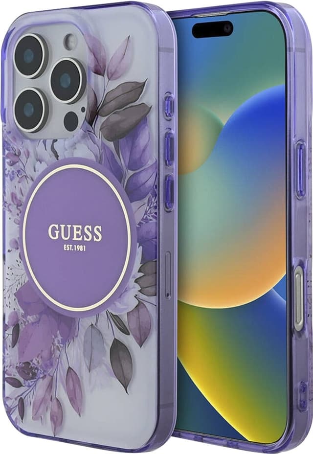 Capa Guess para iPhone 16 Pro GUHMP16LHFWBDCEU - Flores Violeta