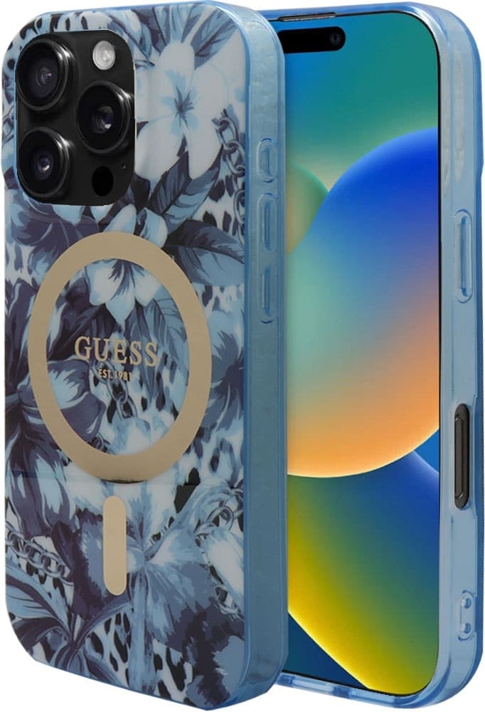 Capa Guess para iPhone 16 Pro Flowers Blue