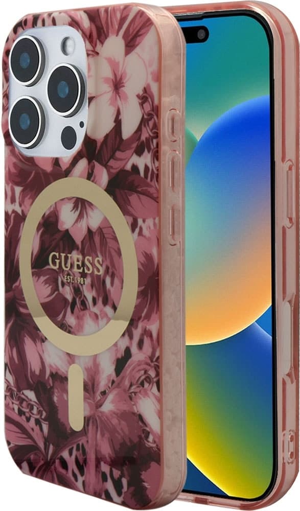 Capa Guess para iPhone 16 Pro GUHMP16LHJFCWP - Flores Rosa