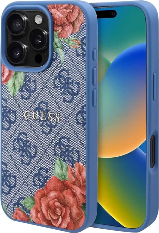 Capa Guess para iPhone 16 Pro GUHMP16LP4ROPEMCB - Flores Azul
