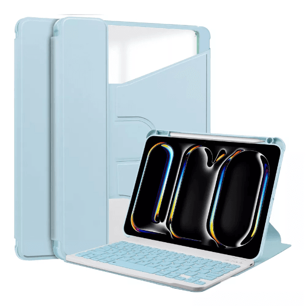 Capa Magnética 4LIFE para iPad Pro 11 com Teclado Wireless, Porta Lápis, Compatível com Android, iOS, Bluetooth - Azul Claro