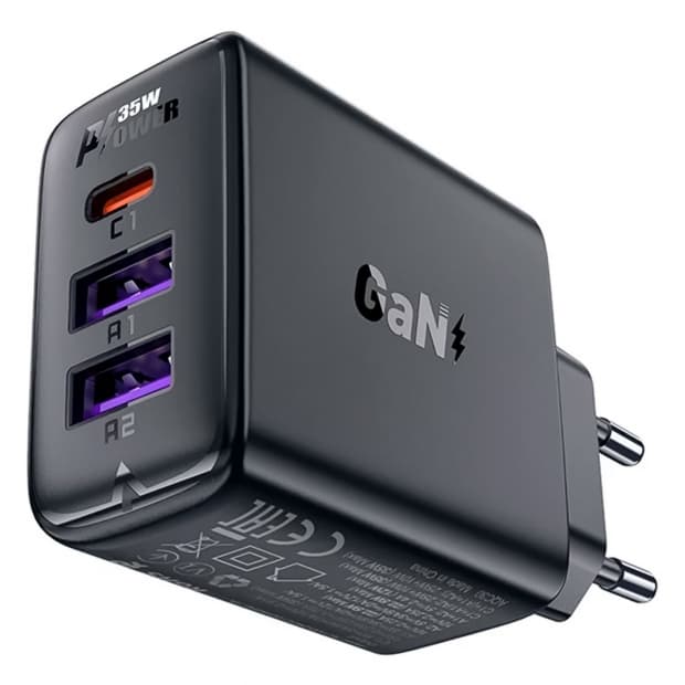 Carregador Acefast A57 35W USB-A X2 + USB-C Preto