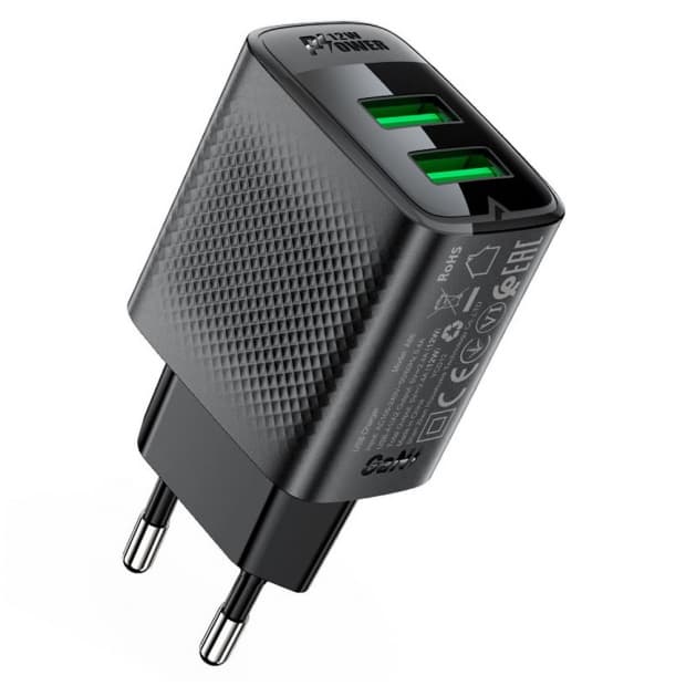 Carregador Acefast A86 USB-A + USB-A 12W Preto