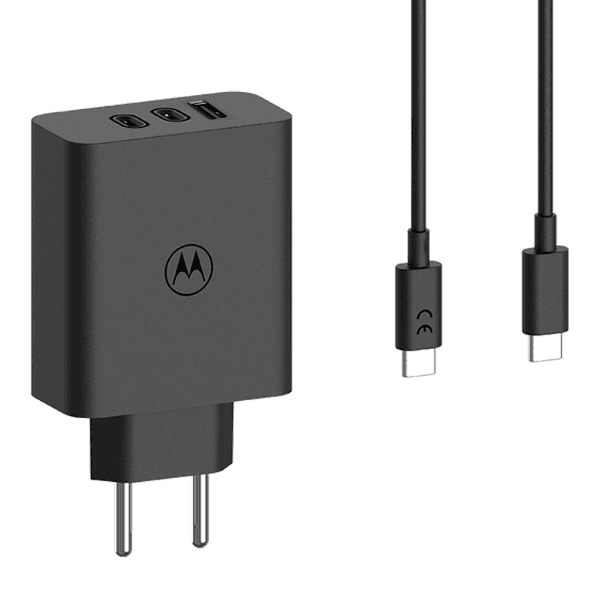 Carregador Adaptador de Parede Motorola Turbo 200 Duo USB-A / 2X USB-C + Cabo USB-C - USB-C / 1 Metro / 200W Preto