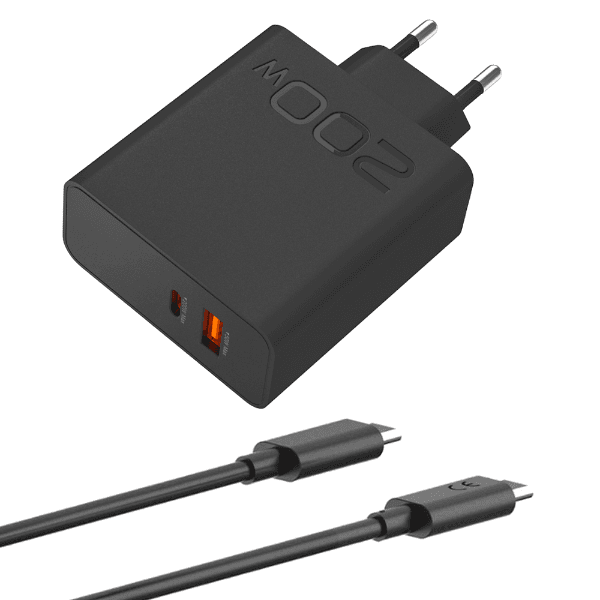 Carregador de Parede Motorola Turbo 200 Duo USB-A USB-C com Cabo USB-C para USB-C 1 Metro 200W Preto