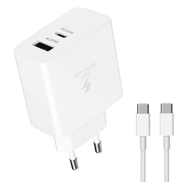 Carregador de Parede Samsung 35W Dual Port (USB-C / USB-A) + Cabo USB-C - USB-C Branco