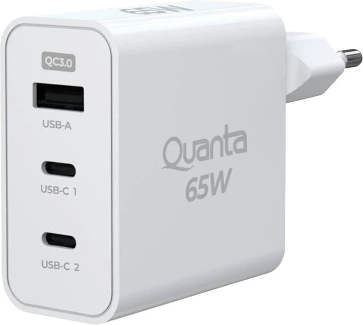 Carregador de Parede Quanta Qtcrp65 com USB-A Qc3.0 USB-C de 65W - Branco