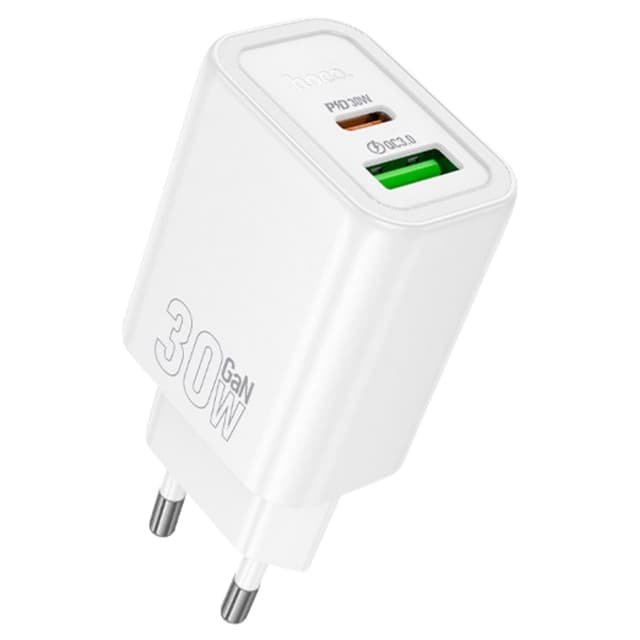 Fonte Carregador Hoco N63 Dual Port USB-A/USB-C 30W - Branco