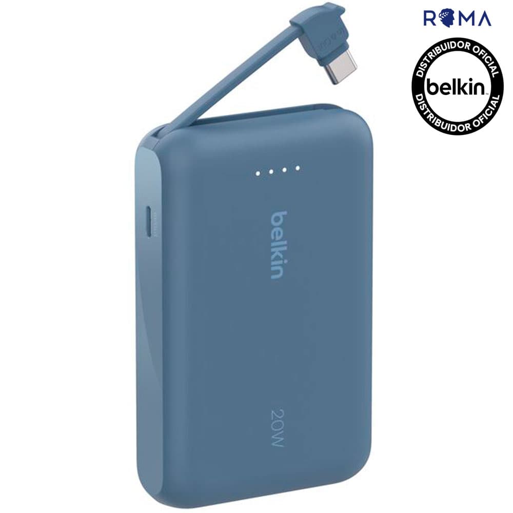 Carregador Portátil Belkin BoostCharge 10K com Cabo Integrado Azul – BPB021FQBL