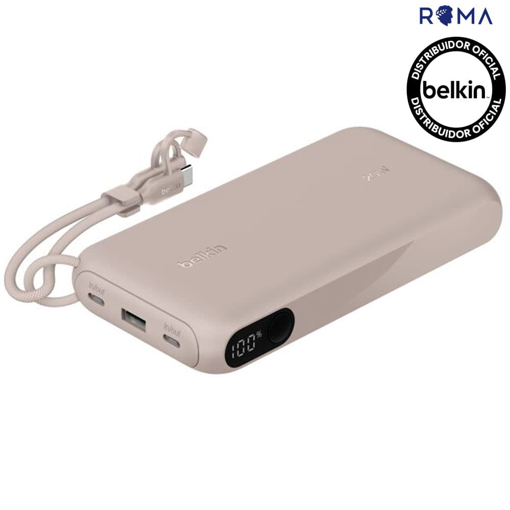 Carregador Portátil Belkin BoostCharge 20K Com Display Cabo Integrado