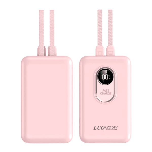 Carregador Portátil Luo Lu-6088 12000mAh 22.5W USB-A USB-C X2 com Cabo Embutido Lightning USB-C Rosa