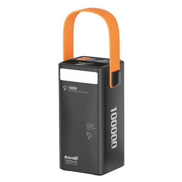 Carregador Portatil PowerBank Sanci SC-DY4707 / 100W / 100000Mah / 2X USB-A / 2X USB-C / Com Lanterna - Preto