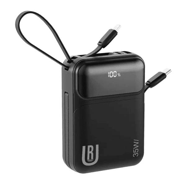 Carregador Portátil Ur Power Bank 4 Em 1 10000mAh 35W USB USB-C Com Cabo Embutido USB-C Lightning Preto