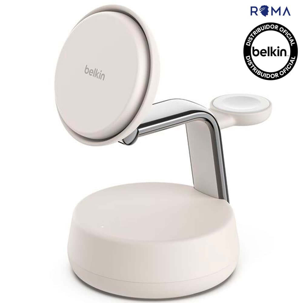 Carregador Wireless Belkin WIZ040KQSD 25W 3-Em-1 MagSafe Qi2 iPhone-Airpod-Watch Areia Branco