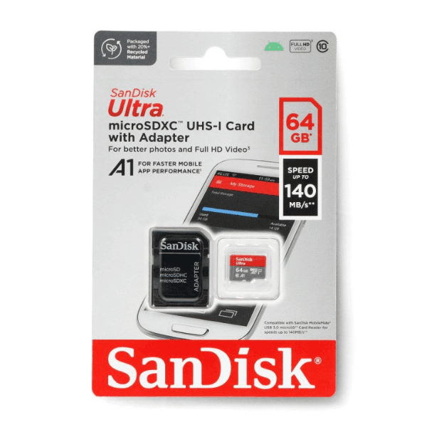Cartão de Memória Sandisk Ultra 64GB Classe 10 140MB/s Cinza/Vermelho