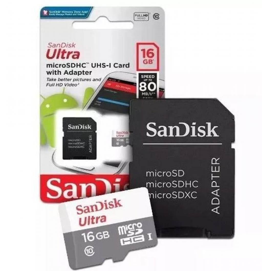 Cartão MicroSD 16GB SanDisk Ultra Classe 10 80MB/s
