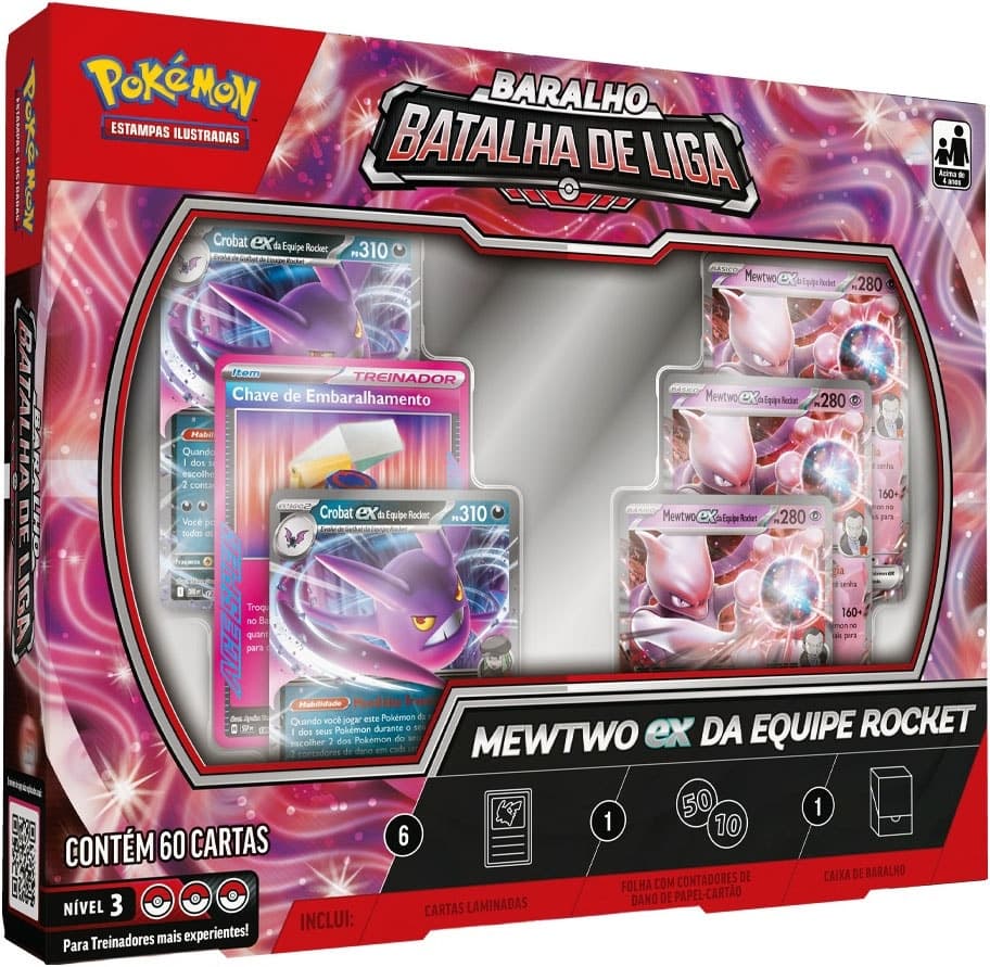 Cartas Pokémon Batalha de Liga Mewtwo Ex da Equipe Rocket (60 Cartas)