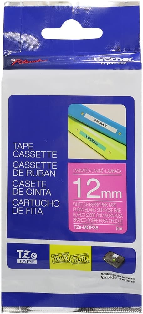 Cartucho de Fita Brother TZe-MQP35 12Mm/5 Metros Branco/Rosa-Choque